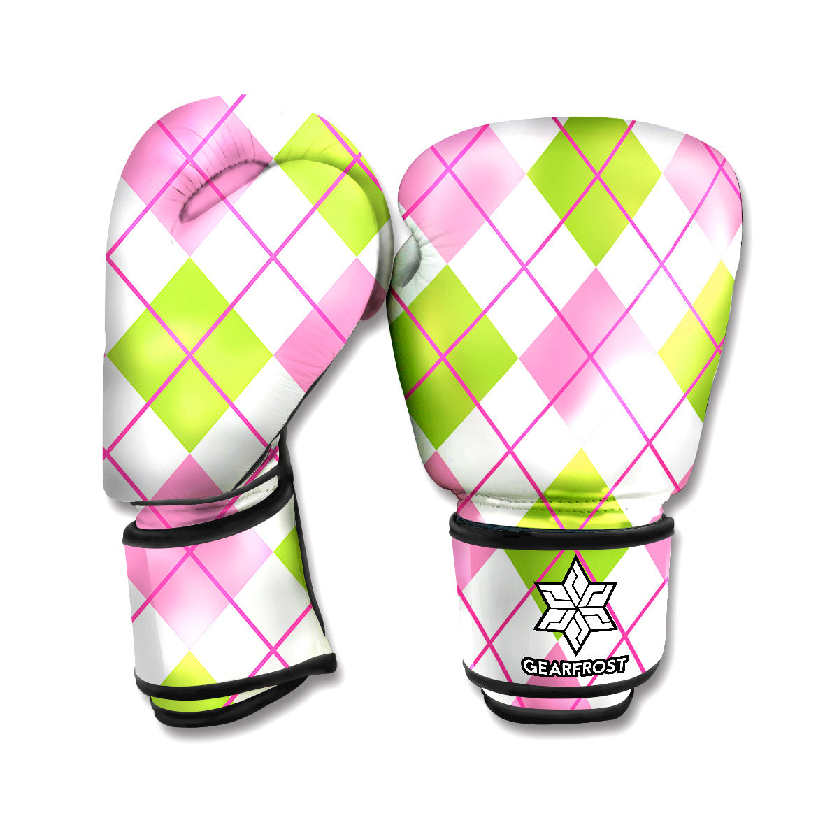Pink Green And White Argyle Print Boxing Gloves