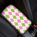 Pink Green And White Argyle Print Car Center Console Cover