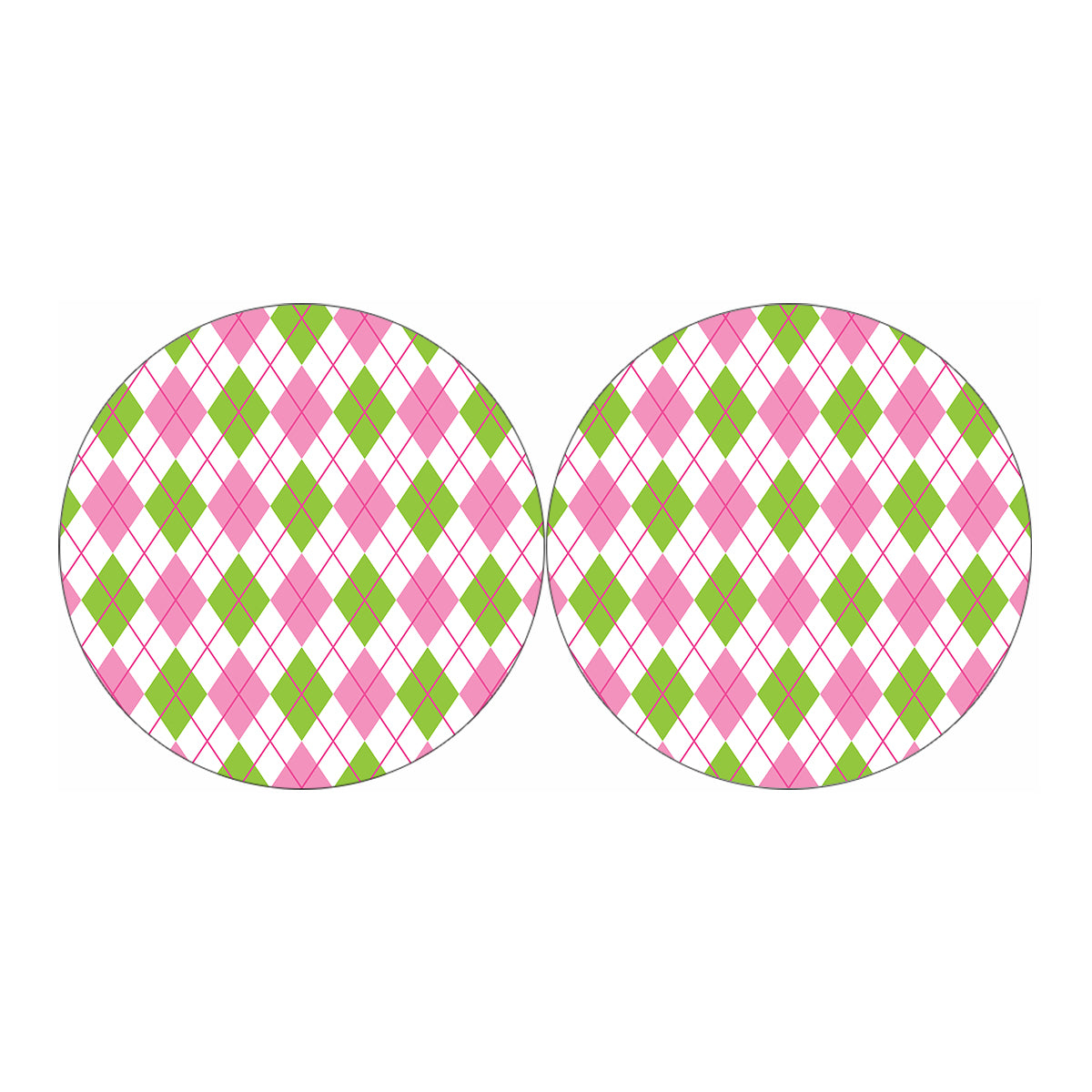 Pink Green And White Argyle Print Car Coasters