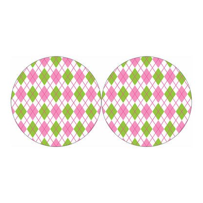 Pink Green And White Argyle Print Car Coasters