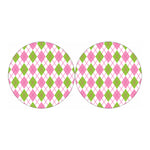 Pink Green And White Argyle Print Car Coasters