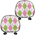 Pink Green And White Argyle Print Car Headrest Covers