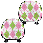 Pink Green And White Argyle Print Car Headrest Covers