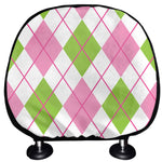 Pink Green And White Argyle Print Car Headrest Covers