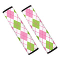 Pink Green And White Argyle Print Car Seat Belt Covers