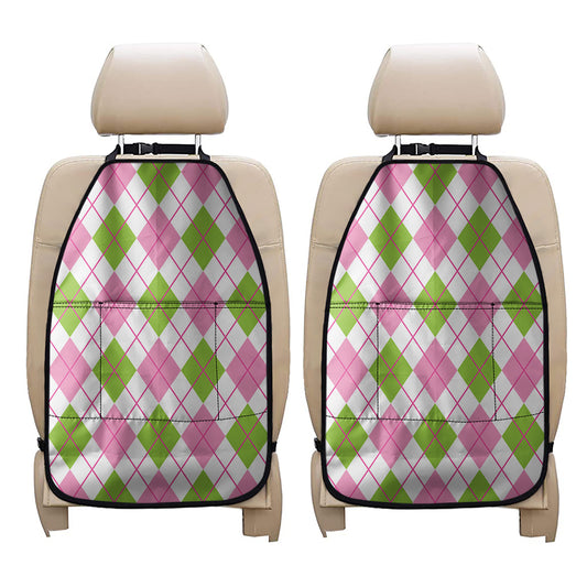 Pink Green And White Argyle Print Car Seat Organizers