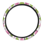 Pink Green And White Argyle Print Car Steering Wheel Cover