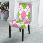 Pink Green And White Argyle Print Dining Chair Slipcover