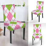 Pink Green And White Argyle Print Dining Chair Slipcover