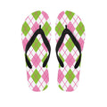 Pink Green And White Argyle Print Flip Flops