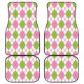 Pink Green And White Argyle Print Front and Back Car Floor Mats