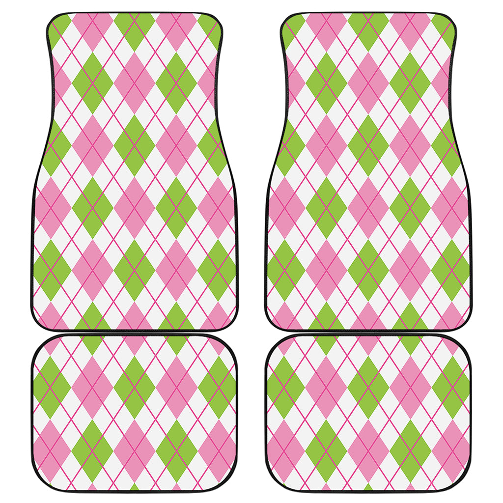 Pink Green And White Argyle Print Front and Back Car Floor Mats