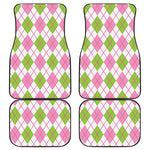 Pink Green And White Argyle Print Front and Back Car Floor Mats