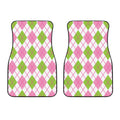 Pink Green And White Argyle Print Front Car Floor Mats