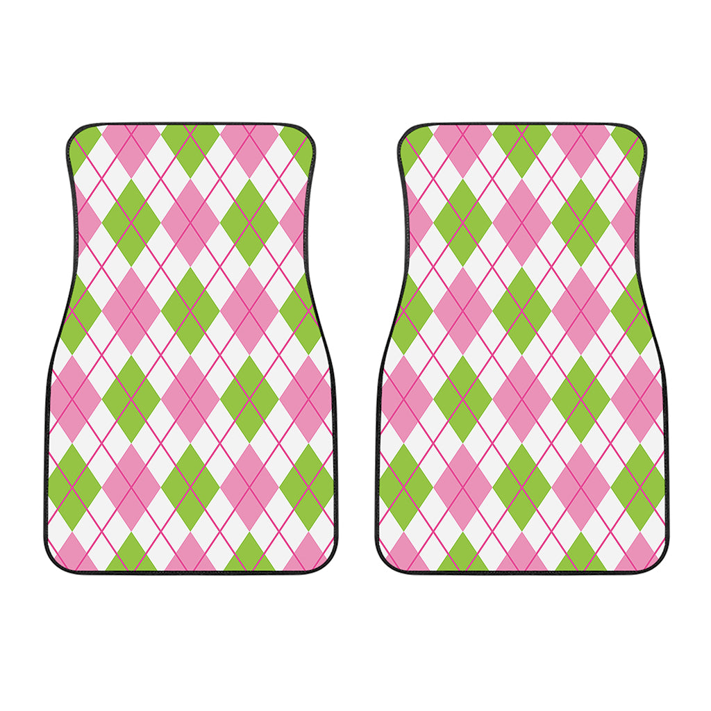 Pink Green And White Argyle Print Front Car Floor Mats