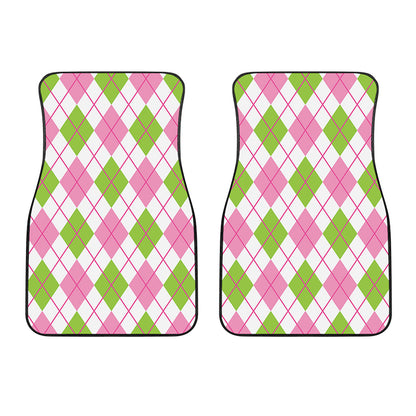 Pink Green And White Argyle Print Front Car Floor Mats