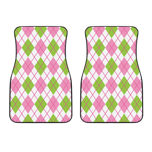 Pink Green And White Argyle Print Front Car Floor Mats