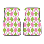 Pink Green And White Argyle Print Front Car Floor Mats