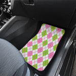 Pink Green And White Argyle Print Front Car Floor Mats