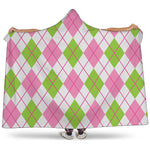 Pink Green And White Argyle Print Hooded Blanket