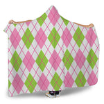 Pink Green And White Argyle Print Hooded Blanket