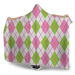 Pink Green And White Argyle Print Hooded Blanket