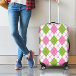 Pink Green And White Argyle Print Luggage Cover