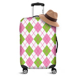 Pink Green And White Argyle Print Luggage Cover