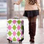 Pink Green And White Argyle Print Luggage Cover