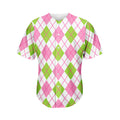 Pink Green And White Argyle Print Men's Baseball Jersey