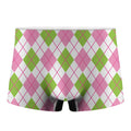 Pink Green And White Argyle Print Men's Boxer Briefs