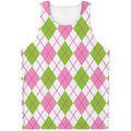 Pink Green And White Argyle Print Men's Tank Top