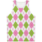 Pink Green And White Argyle Print Men's Tank Top