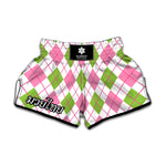 Pink Green And White Argyle Print Muay Thai Boxing Shorts