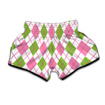 Pink Green And White Argyle Print Muay Thai Boxing Shorts