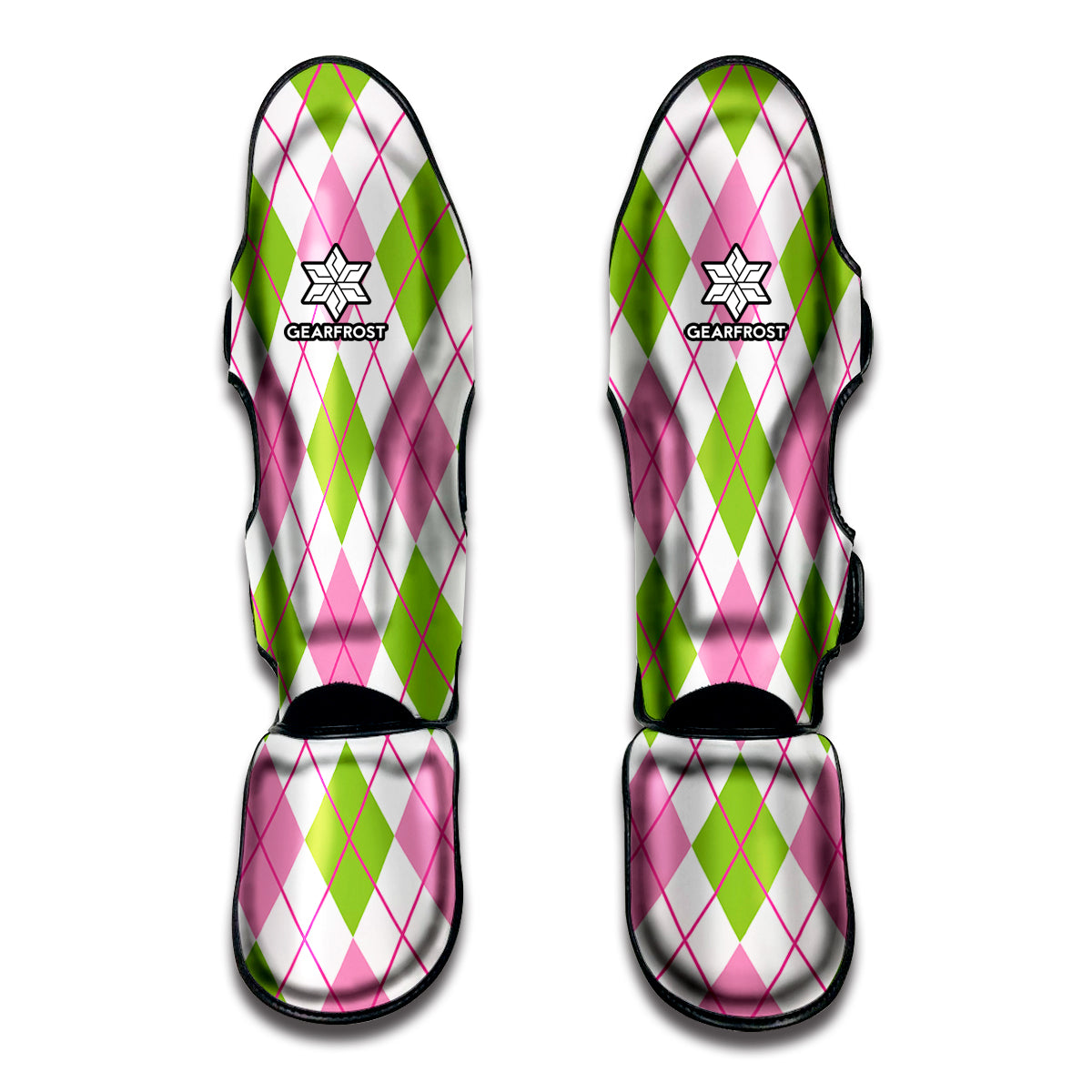Pink Green And White Argyle Print Muay Thai Shin Guard