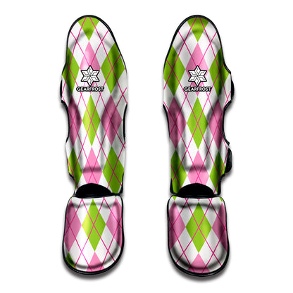 Pink Green And White Argyle Print Muay Thai Shin Guard
