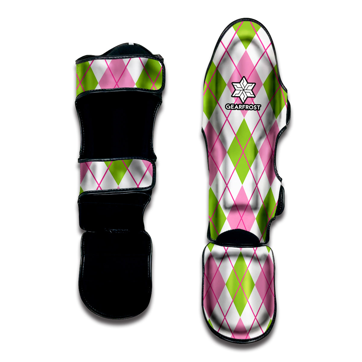 Pink Green And White Argyle Print Muay Thai Shin Guard