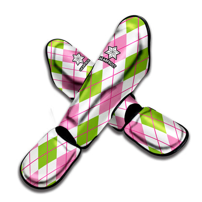 Pink Green And White Argyle Print Muay Thai Shin Guard