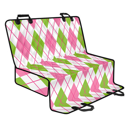 Pink Green And White Argyle Print Pet Car Back Seat Cover