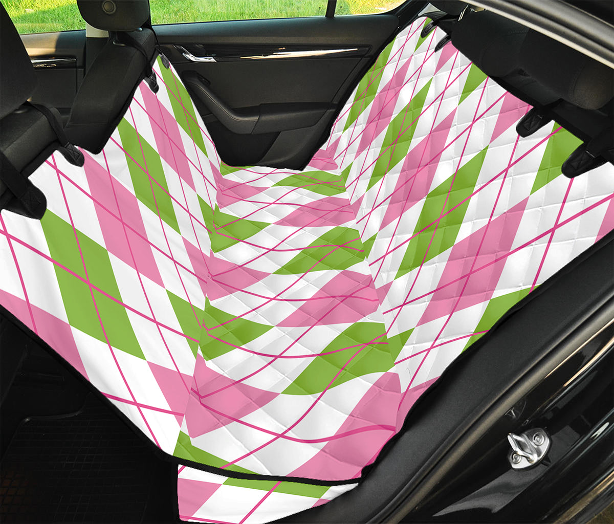 Pink Green And White Argyle Print Pet Car Back Seat Cover