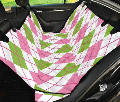 Pink Green And White Argyle Print Pet Car Back Seat Cover