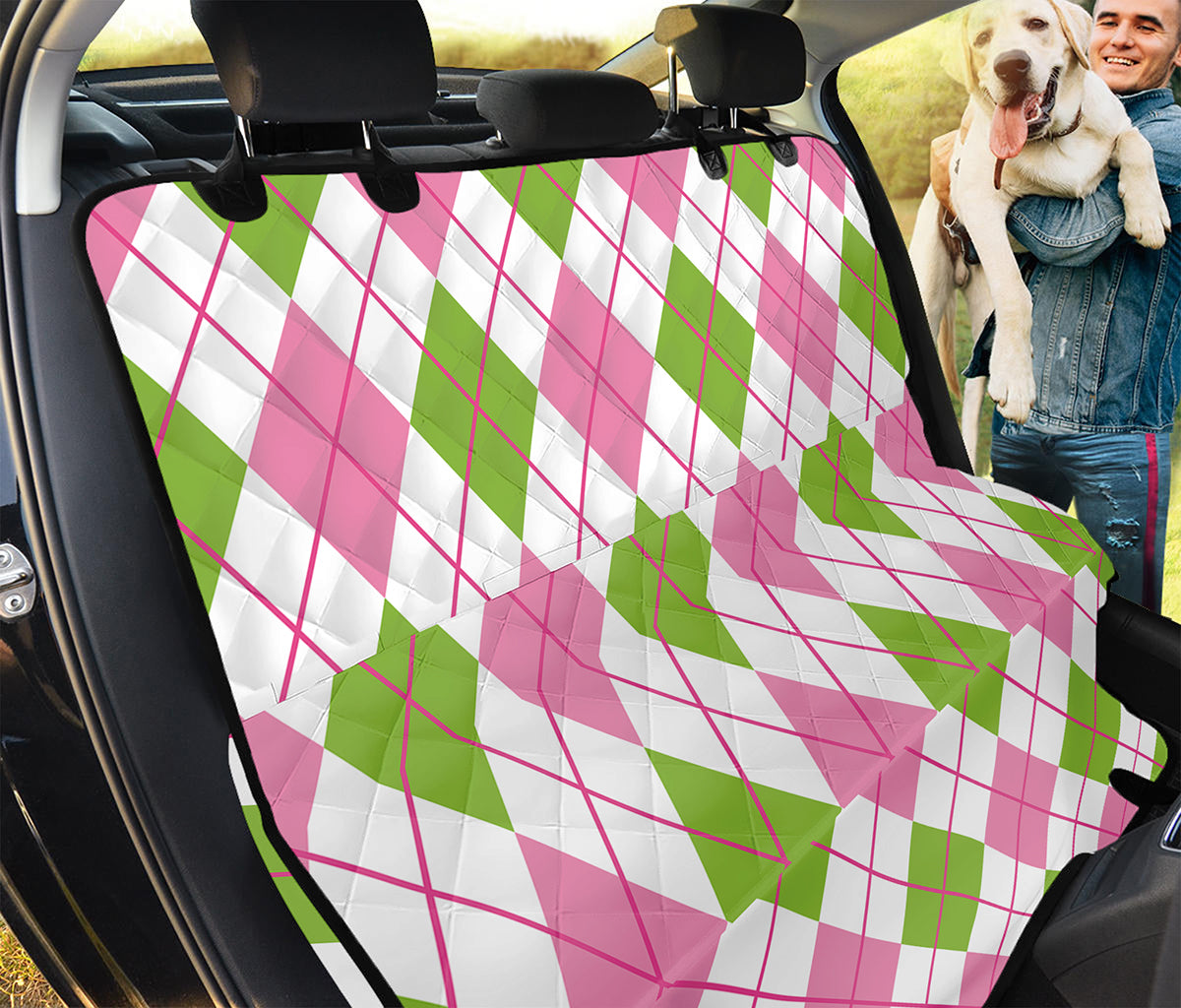 Pink Green And White Argyle Print Pet Car Back Seat Cover