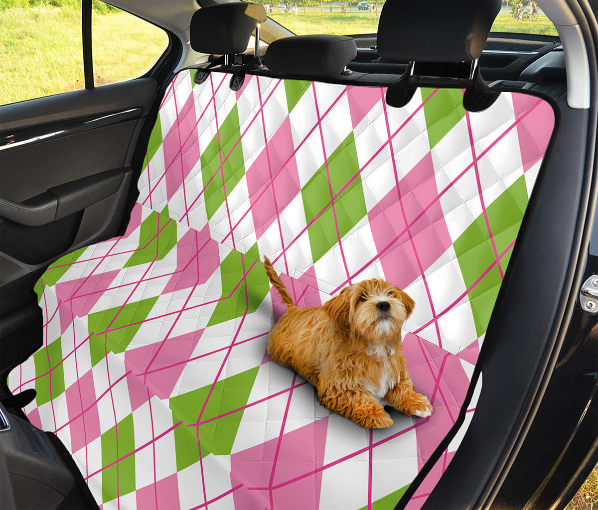Pink Green And White Argyle Print Pet Car Back Seat Cover