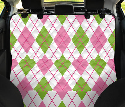Pink Green And White Argyle Print Pet Car Back Seat Cover