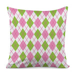 Pink Green And White Argyle Print Pillow Cover