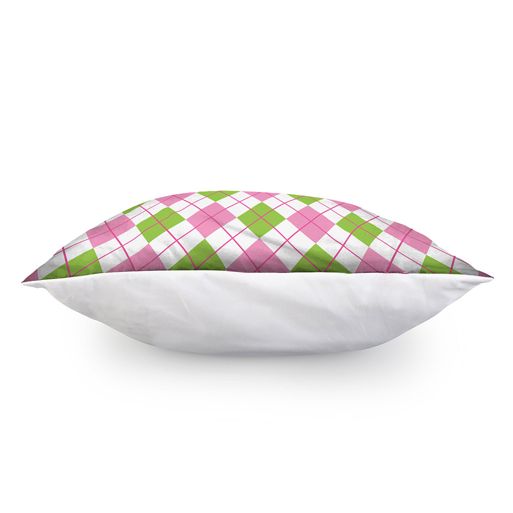 Pink Green And White Argyle Print Pillow Cover