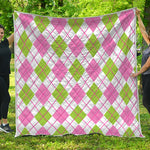 Pink Green And White Argyle Print Quilt