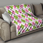 Pink Green And White Argyle Print Quilt