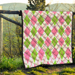 Pink Green And White Argyle Print Quilt